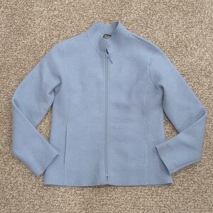 Eileen Fisher petite wool zip jacket imperfect size PS pale blue grey